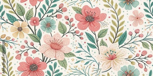 Wallpaper Mural Spring Blossom Floral Portrait Photography Background, Hand Drawn Flower Pattern,  Pretty Spring Portraits Torontodigital.ca