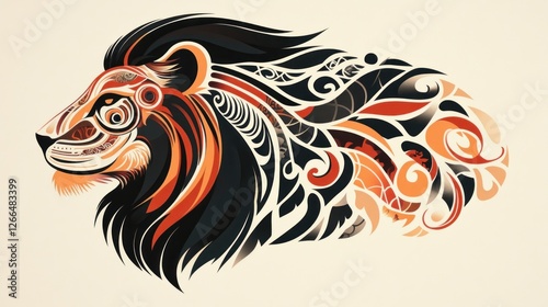 Wallpaper Mural colorful Tribal a Lion head Tattoo very simple traditional tattoo flash styles illustration Torontodigital.ca