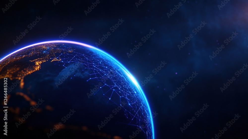Obraz premium Global Network Night Earth, Space, Connections, Data, Futuristic, Background, Technology
