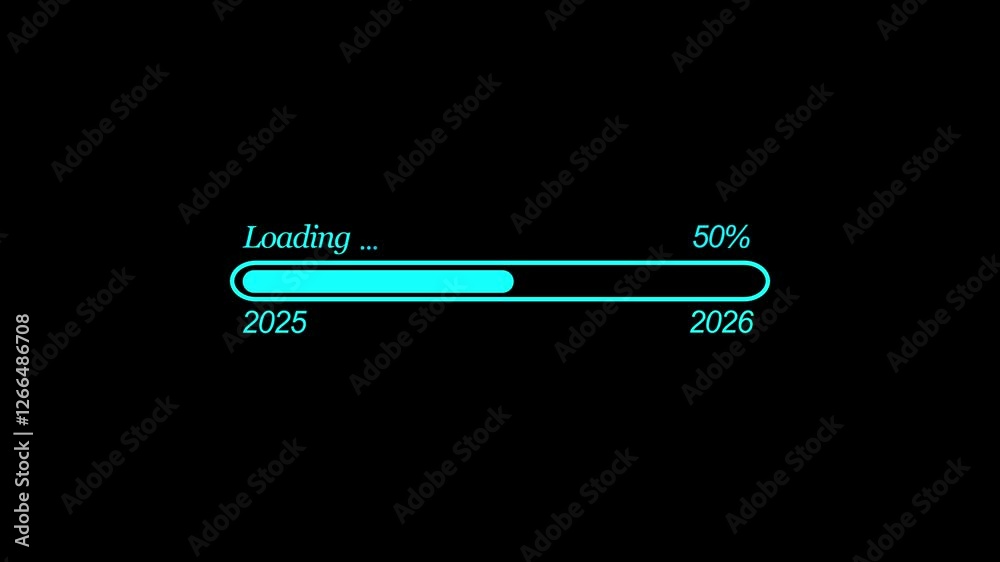 Loading bar from 2025 to 2026 new year transfer animation. Loading bar ...