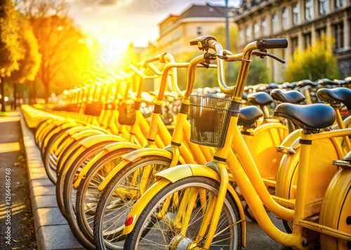 Eco-friendly Yellow Bike Share: Seamless public transit integration for sustainable urban cycling. photo