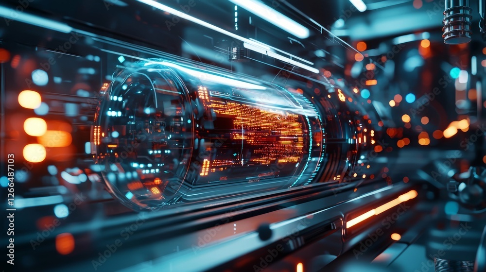 Fototapeta premium Futuristic Technology Scene with Glowing Elements and Data Flow