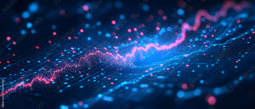 Fototapeta premium Data flow, digital landscape, glowing lines
