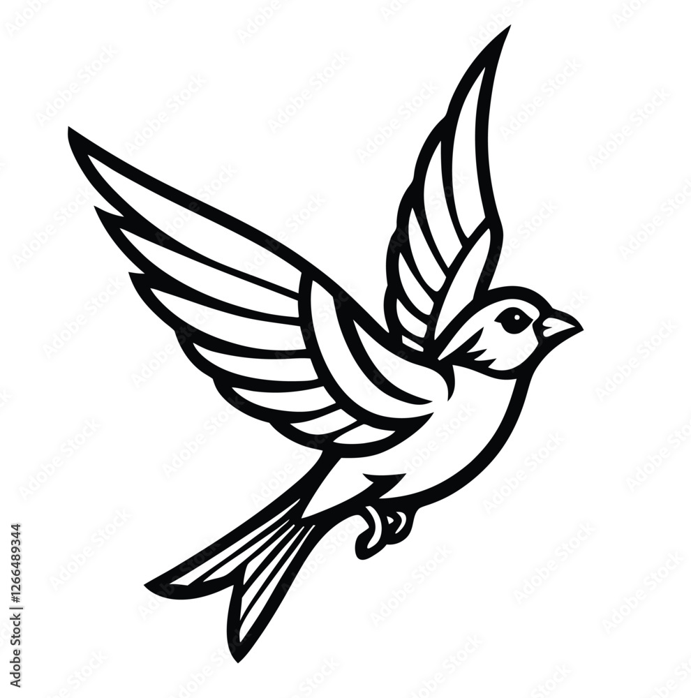 Fototapeta premium Black and White Sparrow Vector Illustration – Flying Bird Line Art Design
