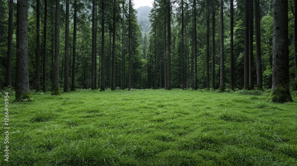 Obraz premium Lush Green Forest Meadow, Tranquil Scenery, Nature's Embrace, Peaceful