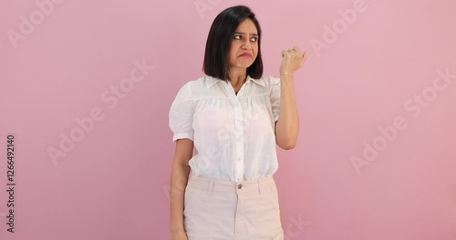 Bored tired fatigued young South Asian woman yawning, feel exhausted tiredness fatigue concept photo