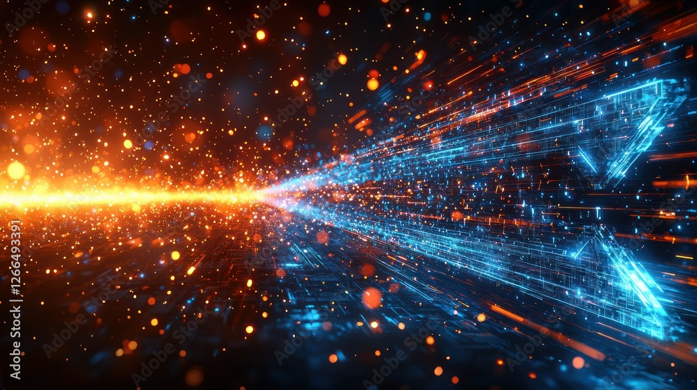 Fototapeta premium Abstract digital arrow soaring through sparkling particles, ideal for tech presentations