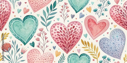 Watercolor Heart Seamless Pattern, Soft Pink Heart Background, Romantic Love Design, Pretty Hearts Wallpaper, Feminine Floral Pattern
