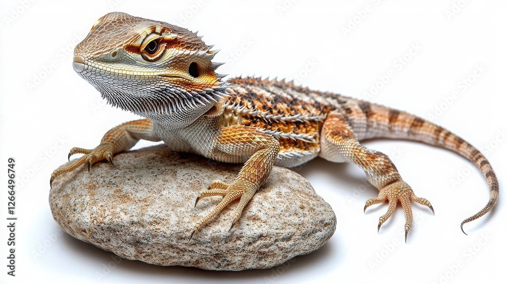 Fototapeta premium National Pet Day Cat Dog Bearded dragon on a rock, showcasing its texture.