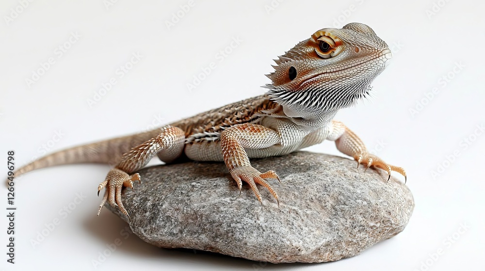Fototapeta premium National Pet Day Cat Dog Bearded dragon resting on a smooth rock.