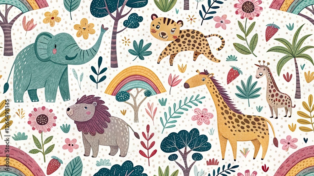 Obraz premium Whimsical Patchwork Animal Illustration Background - Documentary Style Brushstroke Art