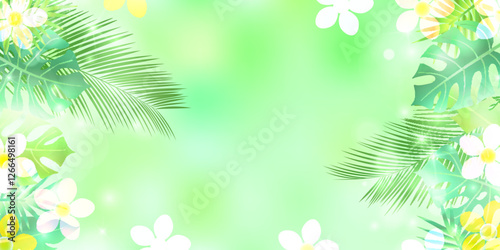 ヤシ　プルメリア　観葉植物　背景