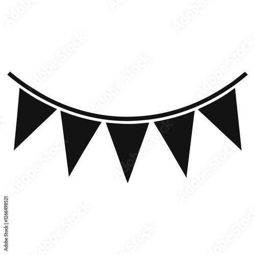 bunting flags black silhouette party decoration, garland pennant decoration, festive ornament vector, banner, Party garland, birthday element isolated on white