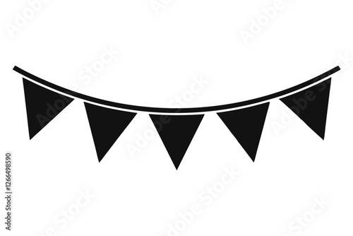 bunting flags black silhouette party decoration, garland pennant decoration, festive ornament vector, banner, Party garland, birthday element isolated on white
