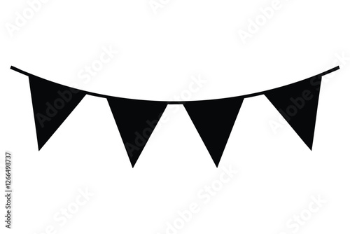 bunting flags black silhouette party decoration, garland pennant decoration, festive ornament vector, banner, Party garland, birthday element isolated on white