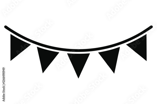 bunting flags black silhouette party decoration, garland pennant decoration, festive ornament vector, banner, Party garland, birthday element isolated on white