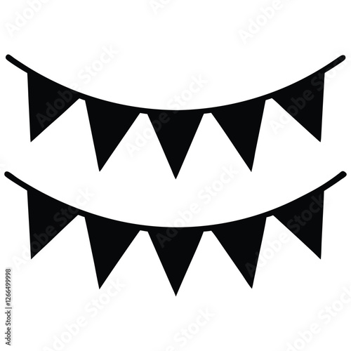 bunting flags black silhouette party decoration, garland pennant decoration, festive ornament vector, banner, Party garland, birthday element isolated on white