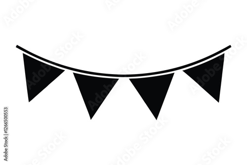 bunting flags black silhouette party decoration, garland pennant decoration, festive ornament vector, banner, Party garland, birthday element isolated on white