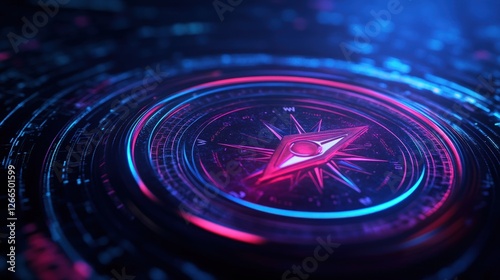 Wallpaper Mural Glowing compass spins, digital data background, navigation concept Torontodigital.ca