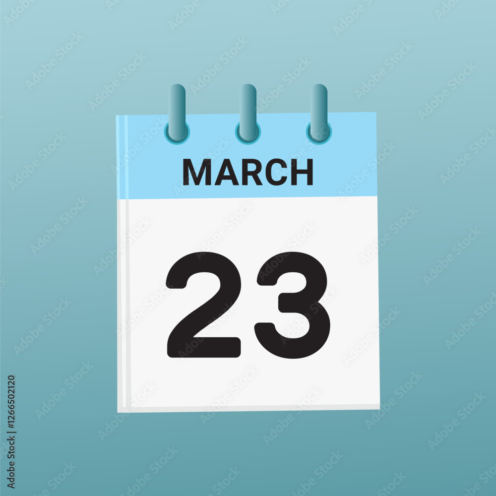 23th March daily calendar icon template. March 23 day calendar design. Single day calendar in vector illustration flat style. 23th March daily calendar icon template. March 23 day calendar design. Single day calendar in vector illustration flat style.