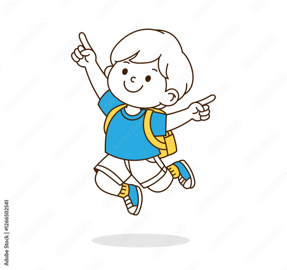 A child who jumps with his hands up. A child who jumps with his hands up.