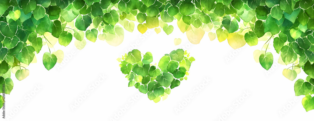 Green leaves heart banner, spring nature Green leaves heart banner, spring nature