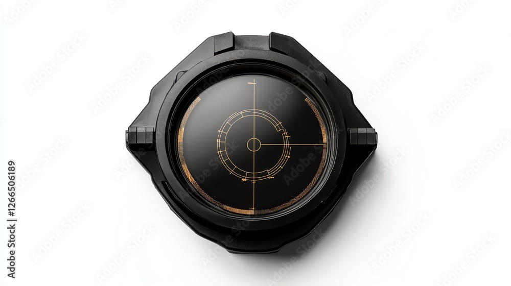 Close-up view of a modern radar device on a white isolated background, showcasing intricate details and high-tech design elements. Close-up view of a modern radar device on a white isolated background, showcasing intricate details and high-tech design elements.