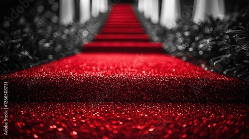 Wallpaper Mural Elegant red carpet leading up a grand staircase surrounded by lush greenery at a festive event Torontodigital.ca