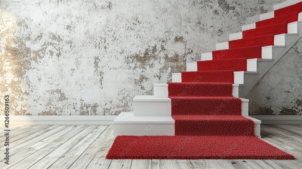 custom made wallpaper toronto digitalElegant red carpeted stairs leading to a bright room with textured walls and wooden flooring