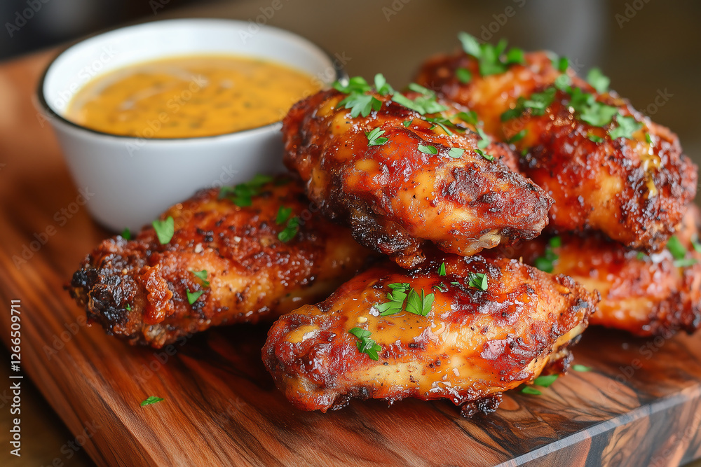 Crispy fried chicken with a side of honey mustard Crispy fried chicken with a side of honey mustard