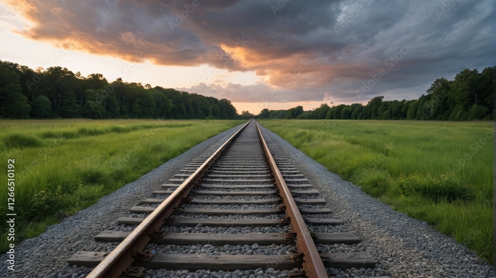 Fototapeta premium there is a train track that is going through a field