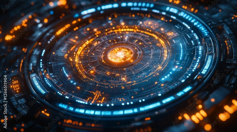 Fototapeta premium Futuristic Circular Sci-Fi Technology Interface Design. Generative AI