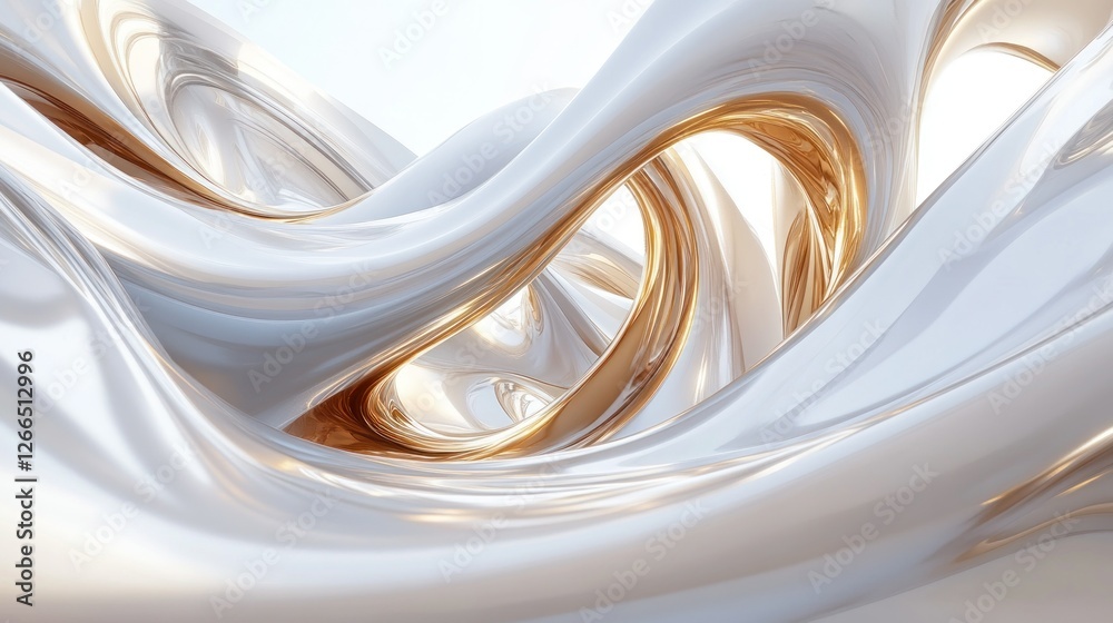 Fototapeta premium Abstract white and gold swirling shapes on a light background