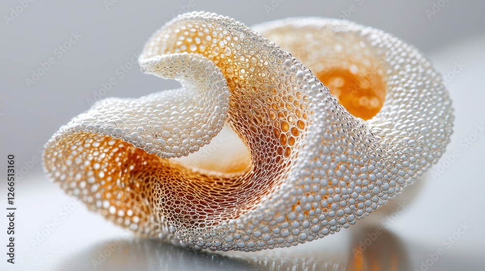 Fototapeta premium Abstract white & brown porous textured sculpture on reflective surface