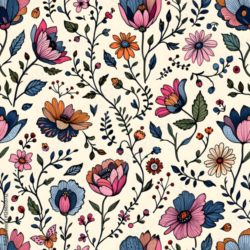 Wallpaper Mural A Summer Garden Bloom: A Whimsical Floral Pattern with Vibrant Colors
 Torontodigital.ca