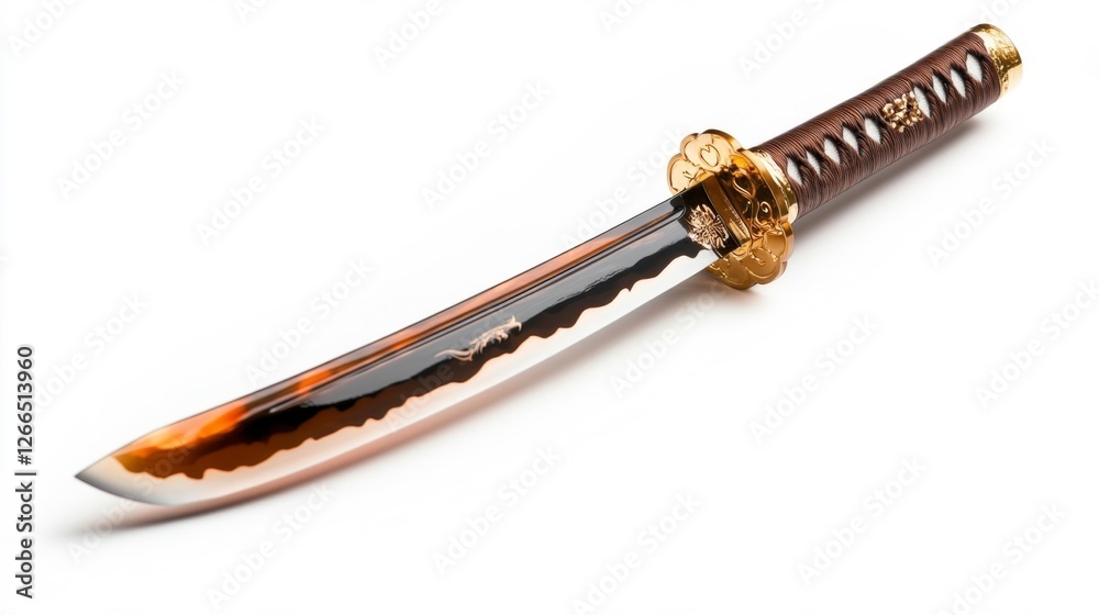 A traditional Japanese katana sword with gold accents on the handle. Generative AI A traditional Japanese katana sword with gold accents on the handle. Generative AI
