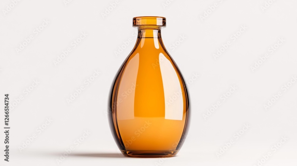Amber Glass Bottle with Unique Shape Minimalistic Design on White Background. Generative AI Amber Glass Bottle with Unique Shape Minimalistic Design on White Background. Generative AI