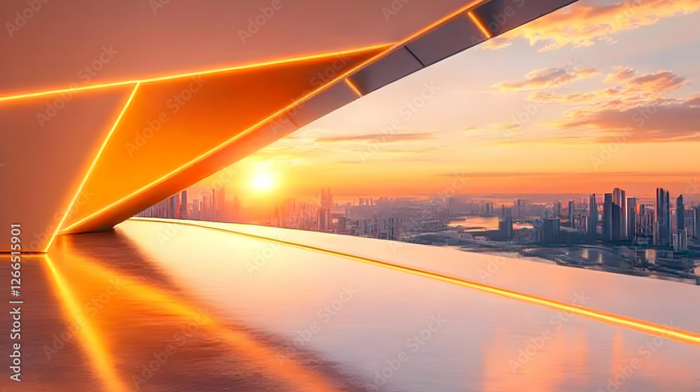 Fototapeta premium Cityscape sunrise view from modern building