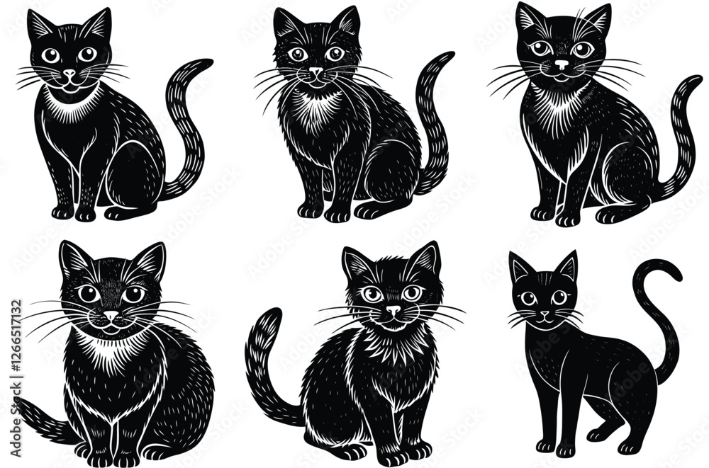 Obraz premium Black cat silhouettes set, domestic kitten cats silhouettes vector