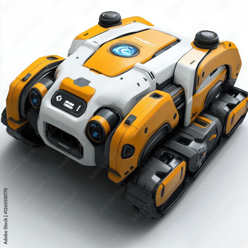 Fototapeta premium Futuristic Robot Device with Sleek Design Featuring Orange and White Color Scheme, Designed for Exploration and Innovation in Technology