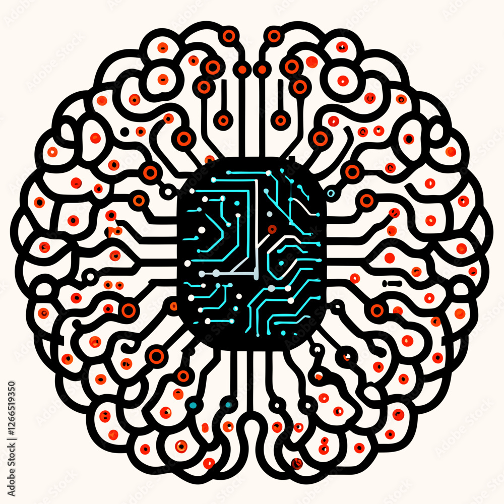 Fototapeta premium High-Quality Vector SVG Brain Illustration - Perfect for Tech & AI Designs