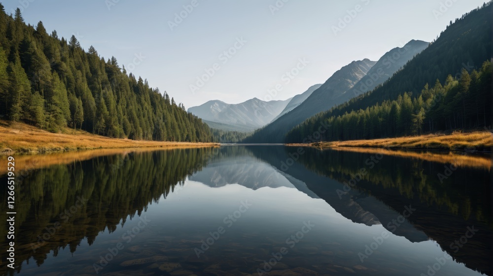 Fototapeta premium there is a lake with a mountain in the background
