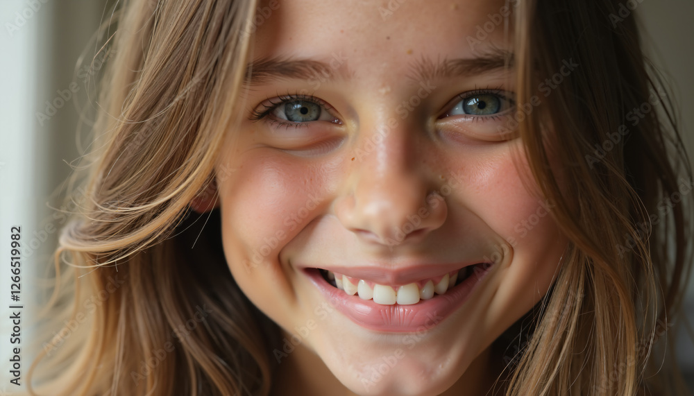 Happy Smiling Girl Portrait Child with Long Blonde Hair Closeup Face Happy Smiling Girl Portrait Child with Long Blonde Hair Closeup Face