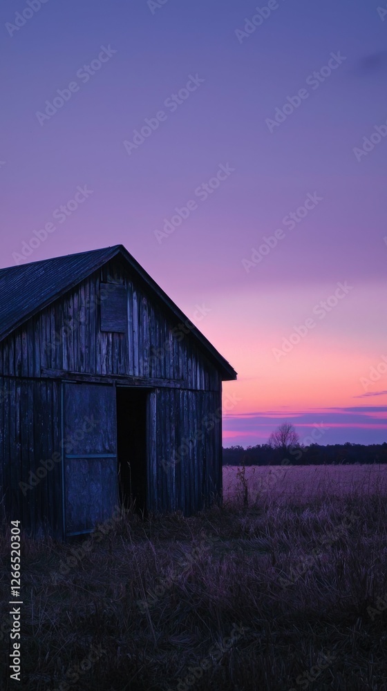 Rustic Barn at Sunset with Vibrant Skies and Peaceful Landscape