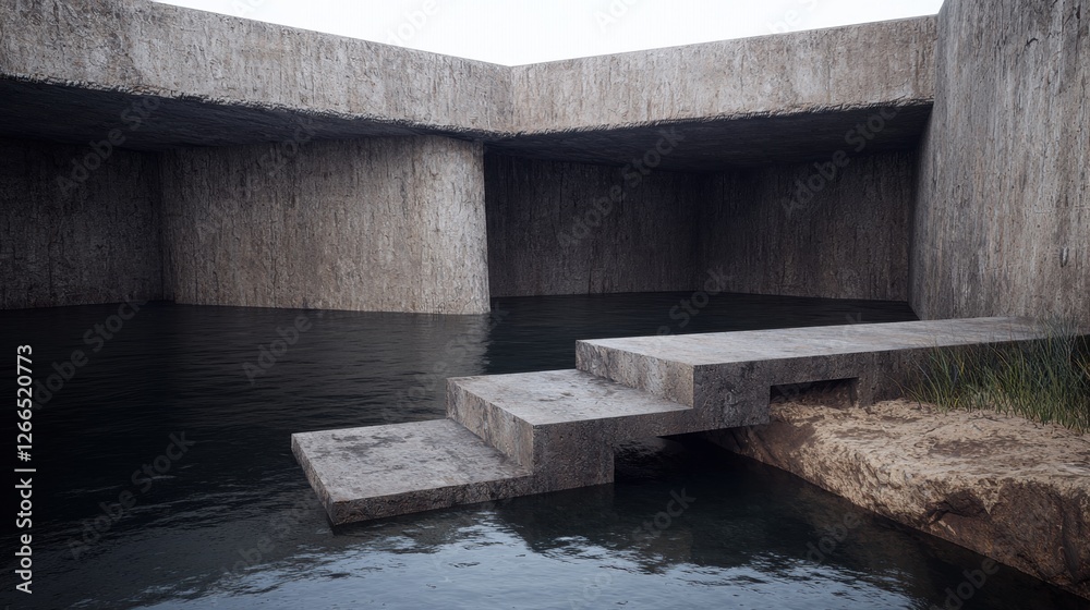Minimalist concrete architecture with water feature. Minimalist concrete architecture with water feature.
