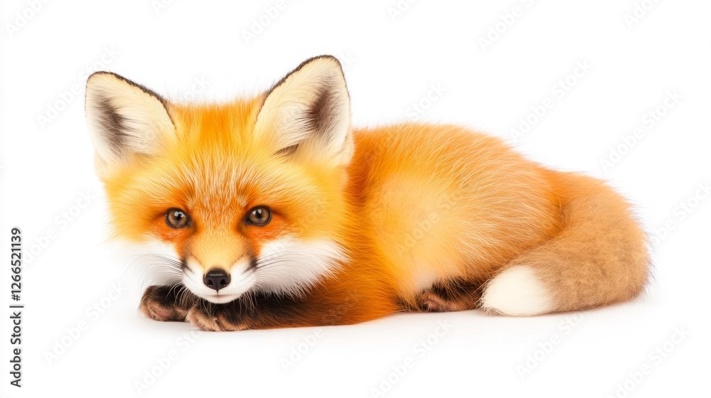 Obraz premium Close-up of a Fox Resting on a White Background. Generative AI