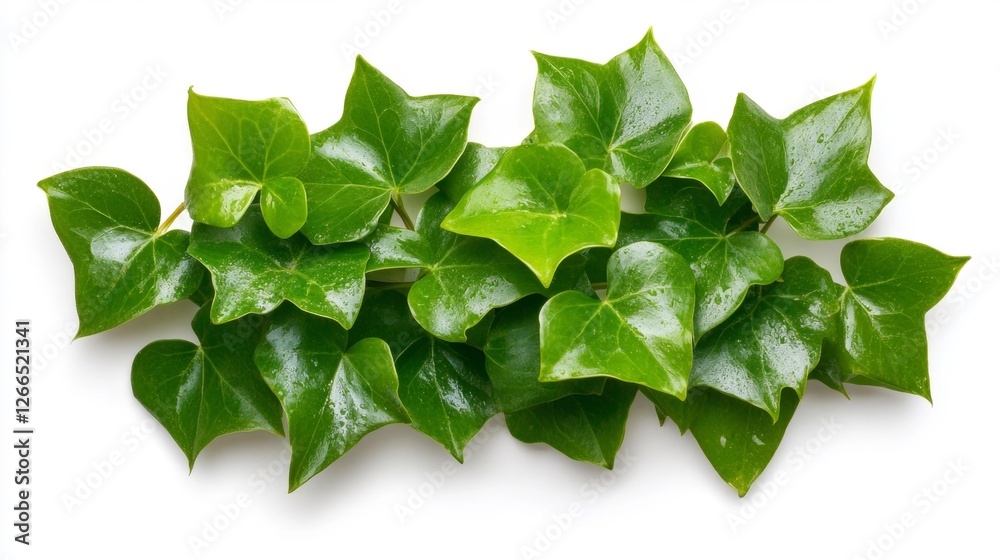 Fresh Ivy Leaves with Water Droplets on White Background Isolated. Generative AI
