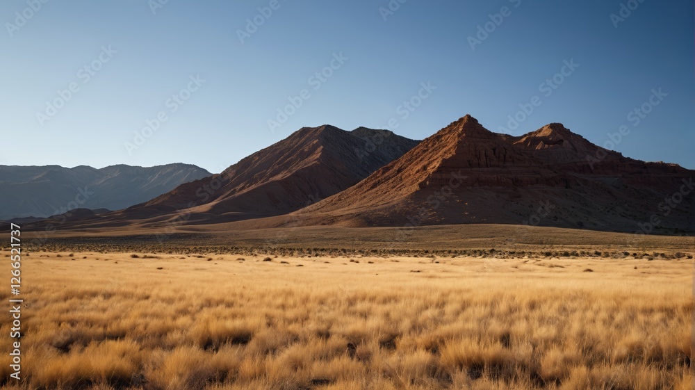 mountains in the distance with a dry grass field in front of them