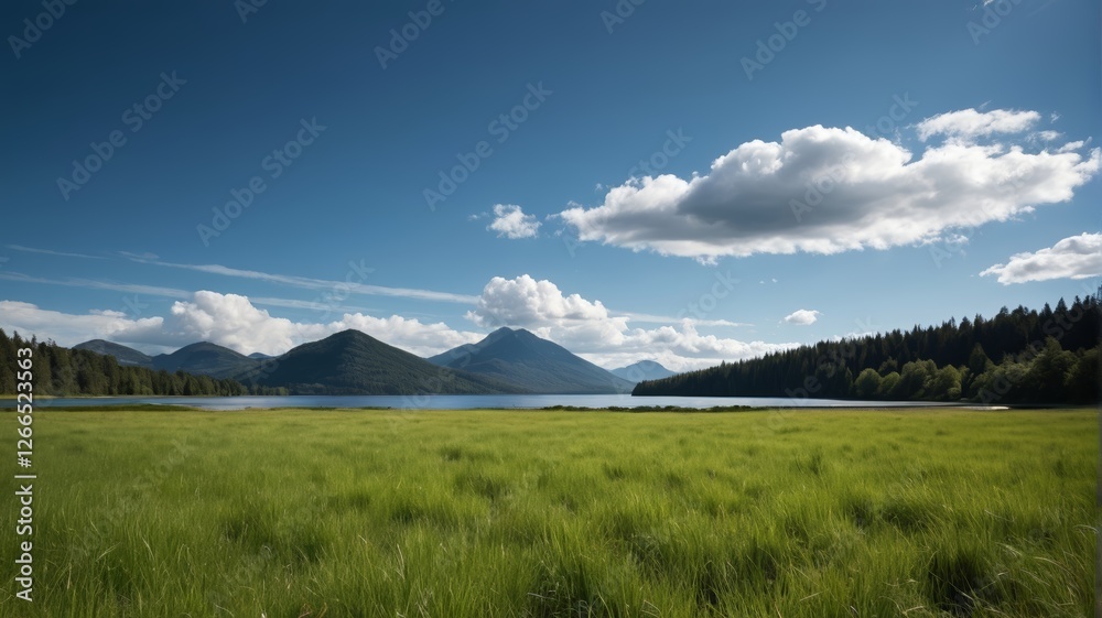 there is a field of grass with mountains in the background there is a field of grass with mountains in the background