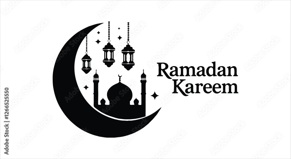 Fototapeta premium Ramadan Kareem Crescent and Lanterns Design